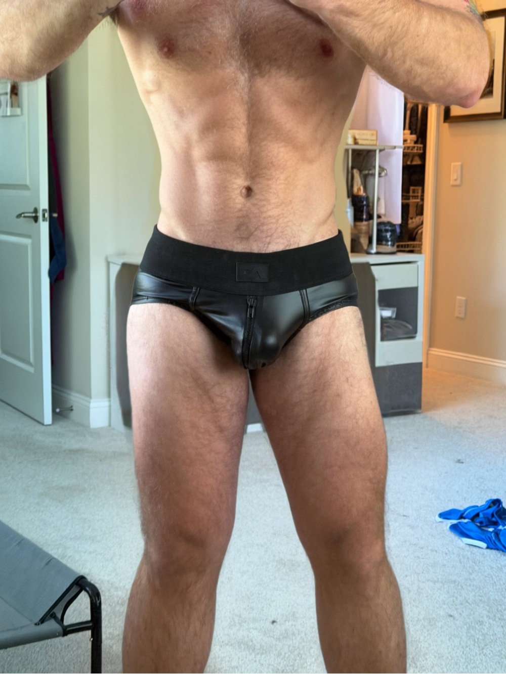 Men's Black Addicted Faux Leather Briefs with Zip Fly 40 waist